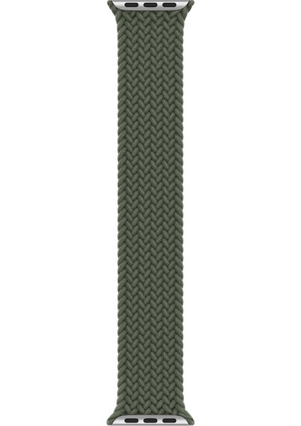 Apple Watch Uyumlu Series 5 44 mm Kordon, (Medium Size, 147 mm) Braided Solo Loop Band Koyu Yeşil