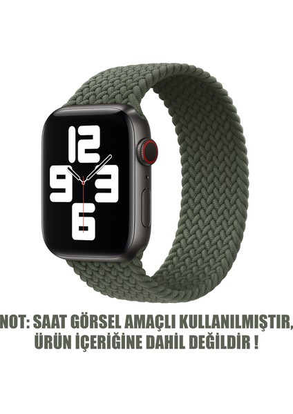Apple Watch Uyumlu Series 5 44 mm Kordon, (Medium Size, 147 mm) Braided Solo Loop Band Koyu Yeşil