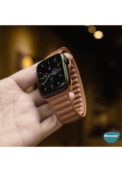 Apple Watch Uyumlu Series 6 44 mm Kordon Leather Link Band Kırmızı