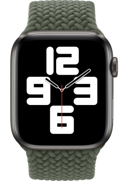 Apple Watch Uyumlu Se 44 mm Kordon, (Medium Size, 147 mm) Braided Solo Loop Band Koyu Yeşil