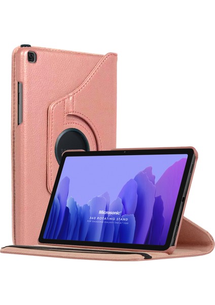 Samsung Galaxy Tab A7 T500 Kılıf 360 Rotating Stand Deri Rose Gold