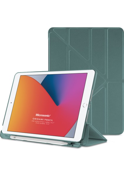 Apple iPad 10.2'' 8. Nesil Kılıf (A2270-A2428-A2429-A2430) Origami Pencil Koyu Yeşil