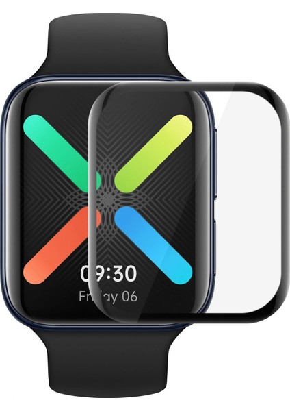 Oppo Watch 41 mm Tam Kaplayan Temperli Cam Full Ekran Koruyucu Siyah