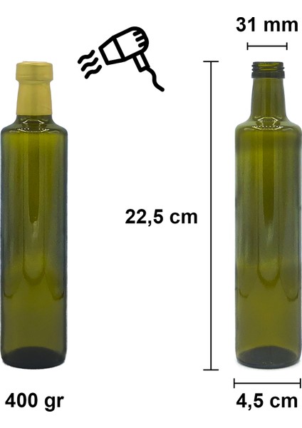 500 cc Yeşil Dorika Kilitli Kapaklı ve Kapüşonlu 500 ml Yuvarlak Cam Şişe 1 Adet