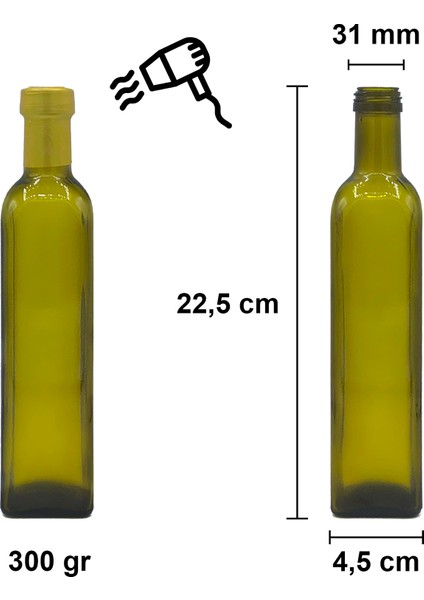 500 cc Yeşil Maraska Kilitli Kapaklı ve Kapüşonlu 500 ml Köşeli Cam Şişe 1 Adet