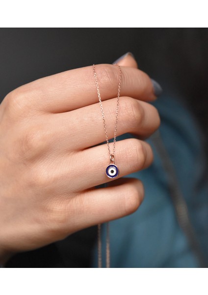 925 Ayar Gümüş Rose Altın Kaplama Nazar Kolye