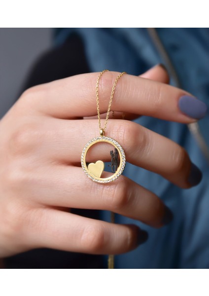 925 Ayar Gümüş Altın Kaplama Kalpli Aşk Çemberi Kolye fiyatları