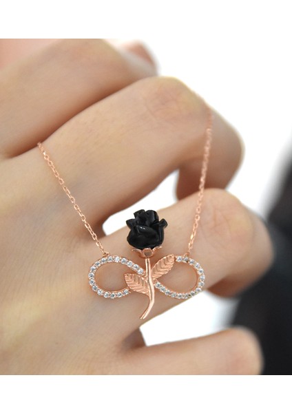 925 Ayar Gümüş Sonsuzluk Siyah Gül Kolye fiyatları