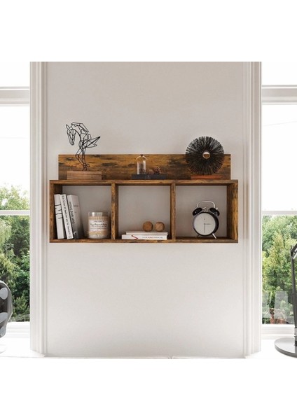 Duvar Üç Bölmeli Rustik Ahşap Raf Kitaplık fiyatları
