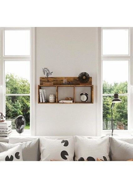 Duvar Üç Bölmeli Rustik Ahşap Raf Kitaplık modelleri