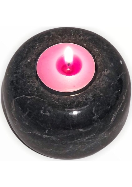 Lux & Marble Lumi - Siyah Mermer Orta Boy Tea-light Mumluk