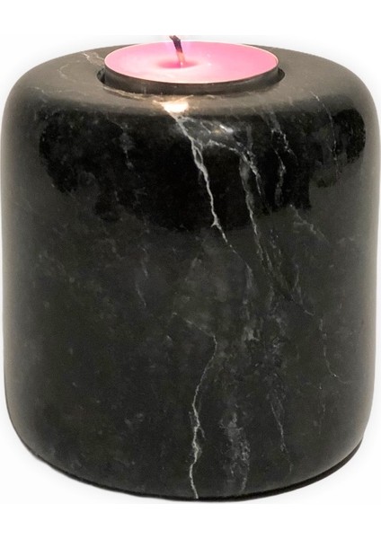 Lux & Marble Lumi - Siyah Mermer Tea-light Mumluk Seti