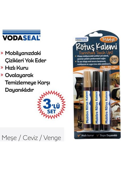 Mobilya Rötuş Kalemi 3lü Set