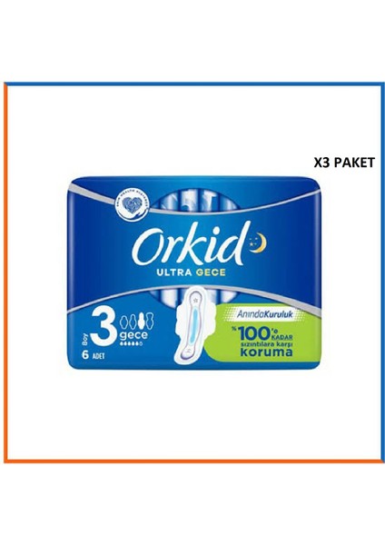 Ultra Gece Boy 3 Kanatlı Hijyenik Ped 6'lı x 3