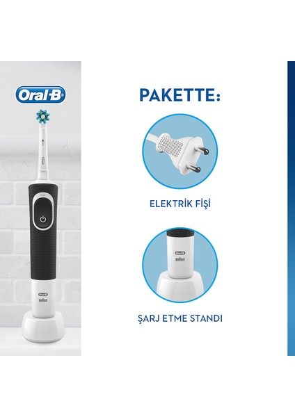 D100 Şarjlı Diş Fırçası Cross Action Siyah + Pro Onarım Diş Macunu 50 ml