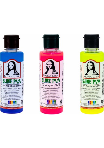 Sıvı Yapıştırıcı Slime Fosforlu Pembe + Mavi + Sarı 70 ml