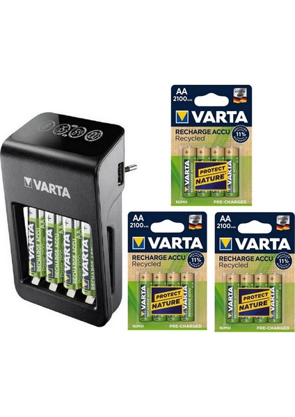 LCD Plug Plus Şarj Cihazı +12X2100 Mah Aa Şarjlı Pil