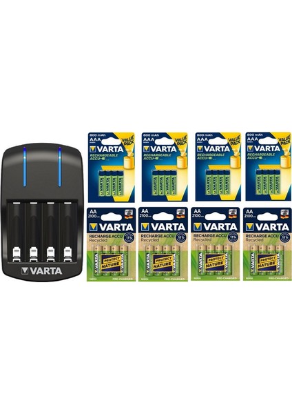 Plug Şarj Cihazı +16X2100 Mah Aa + 16X800 Mah Aaa Şarjlı Pil