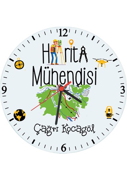 Harita Mühendisine Isim Baskılı Duvar Saati