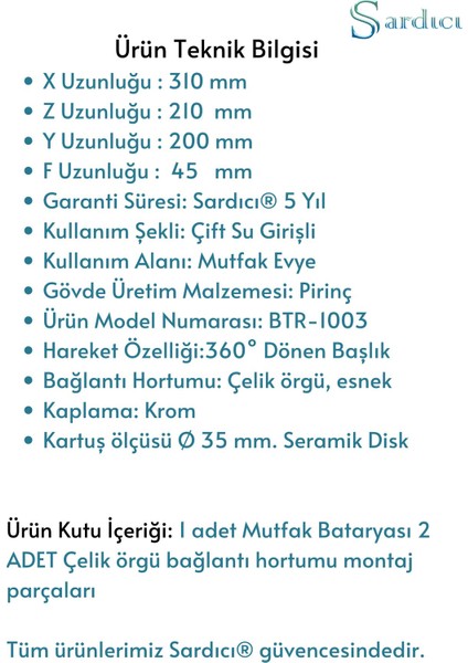 Mutfak Bataryası 360 Derece Oynar Başlıklı Eviye Bataryası  Mutfak Musluğu