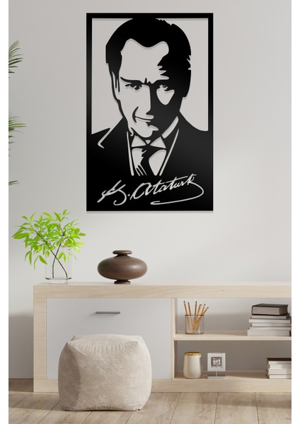 Atatürk & Imzası Figürlü Dekoratif Ahşap Tablo