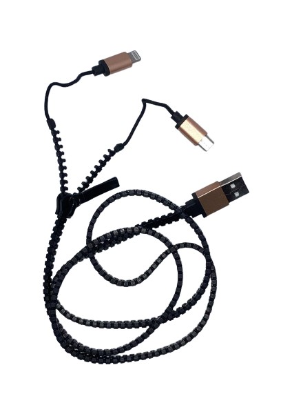 Micro USB ve Lightning Kablosu Altın Sarısı-Siyah