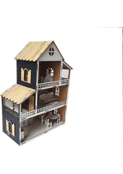 Woodylife Siyah Ev Çocuk Evcilik Oyuncak Montessori Barbi Ev modelleri
