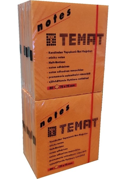 Kendinden Yapışkanlı Not Kağıdı 80 Sayfa 75 x 75 mm 12'li Turuncu