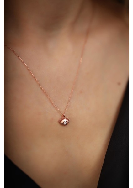 Göz Model Zirkon Taşlı Rose Kaplama Gümüş Kolye fiyatları