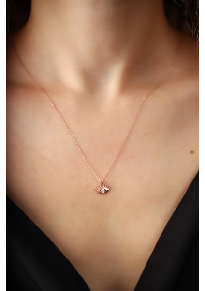 Göz Model Zirkon Taşlı Rose Kaplama Gümüş Kolye modelleri