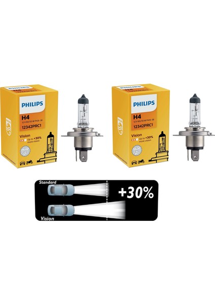 H4 12V 60-55W Standart +%30 Fazla Işık Phılıps Ampul ( Iki Adet ) 12342 Ean- 8711500490988