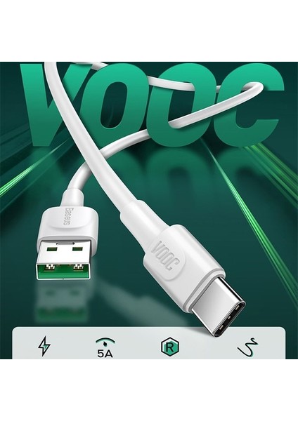 White VOOC QC. Type-C Kablo 5A 1m-Beyaz