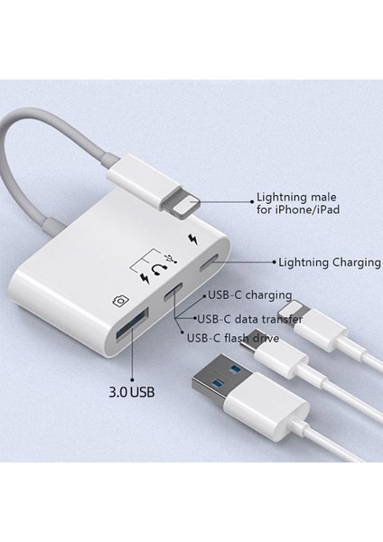 Lightning-OTG Hub -USB Type C To Kulaklık ve USB Kamera Okuyucu OTG AL-33386