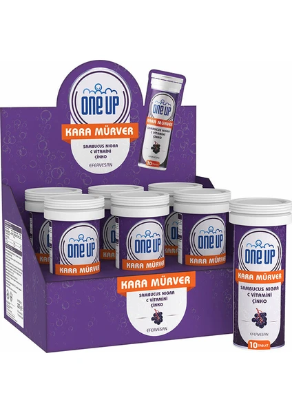 One Up Kara Mürver + C Vitamini + Çinko 10 Efervesan Tablet Çilek Ahududu 6'lı