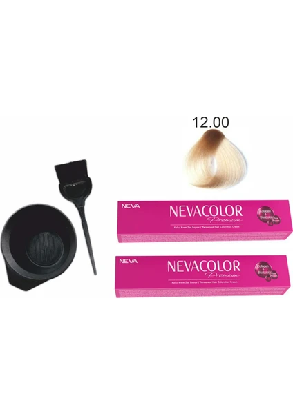 Color Tüp Boya 12.00 Yoğun Doğal Süper Açıcı 50 ml x 2'li + Boyama Seti