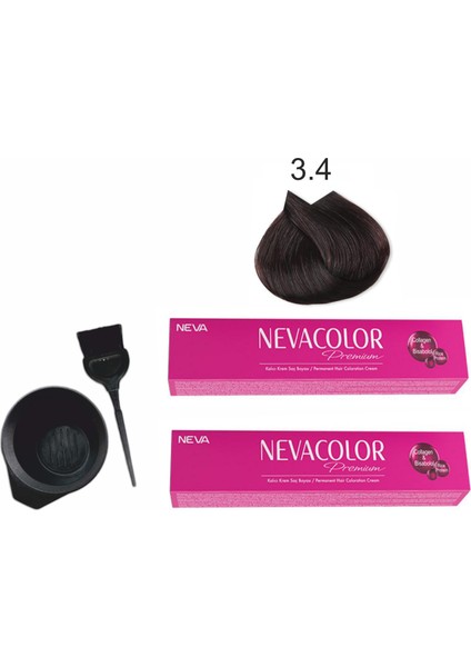 Color Tüp Boya 3.4 Koyu Kestane 50 ml x 2'li + Boyama Seti