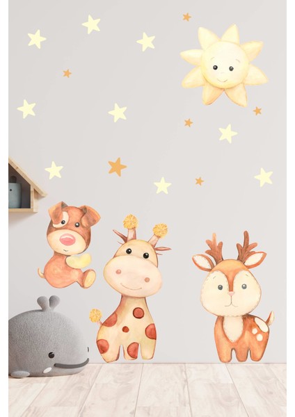 Sevimli Zürafa,köpek,geyik ve Yıldızlar Çocuk Bebek Odası Sticker