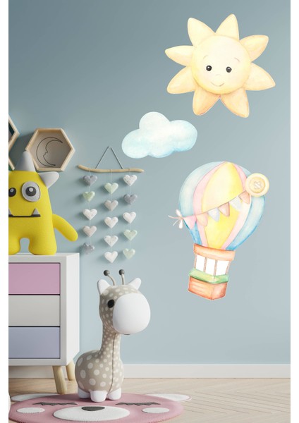 Sevimli Uçan Balon Bulut ve Yıldız 3'lü Sticker Seti