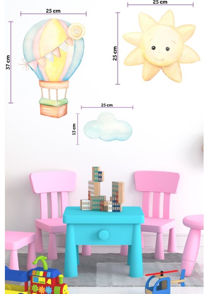 Sevimli Uçan Balon Bulut ve Yıldız 3'lü Sticker Seti modelleri