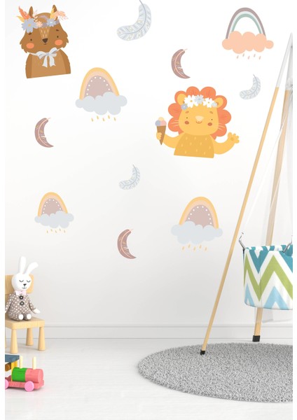 Sevimli Hayvanlar Gökkuşakları,yapraklar Çocuk Bebek Odası Sticker