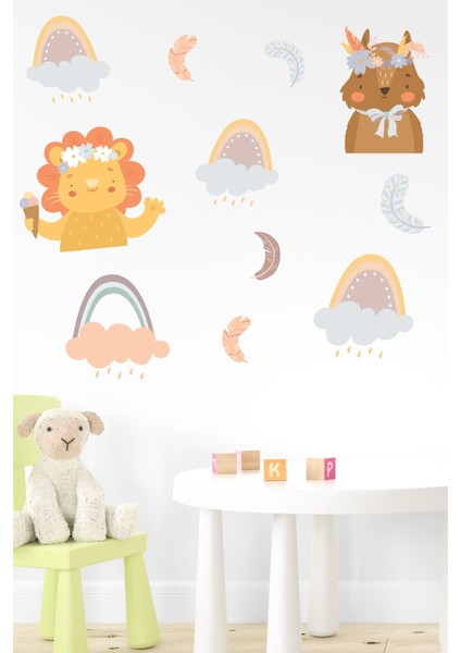 Sevimli Hayvanlar Gökkuşakları,yapraklar Çocuk Bebek Odası Sticker fiyatları