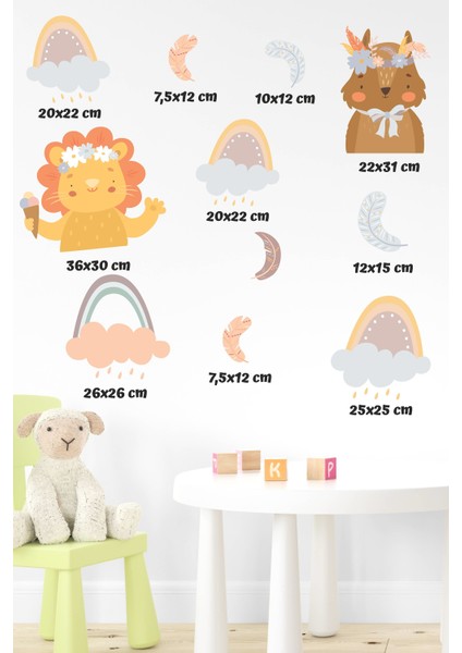 Sevimli Hayvanlar Gökkuşakları,yapraklar Çocuk Bebek Odası Sticker modelleri