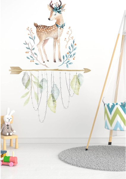 Sevimli Geyik ve Dalda Yapraklar Çocuk Ev Duvar Dekorasyon Sticker fiyatları