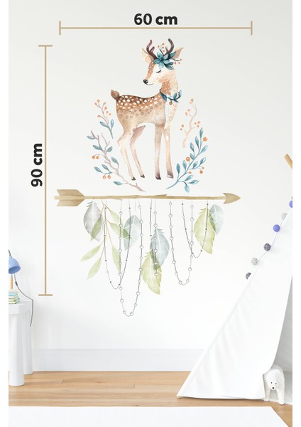 Sevimli Geyik ve Dalda Yapraklar Çocuk Ev Duvar Dekorasyon Sticker modelleri