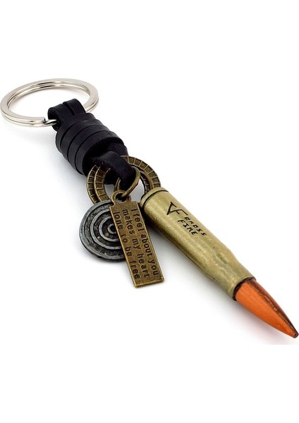 Crossfire Bullet Bronz Renk Deri Metal Anahtarlık KC852