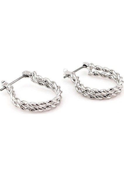 Çift Halat Desenli Gümüş Renk Erkek Halka Küpe E871