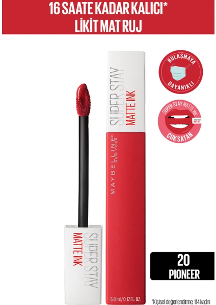 Maybelline New York Super Stay Matte Ink Likit Mat Ruj - 20 Pioneer - Kırmızı