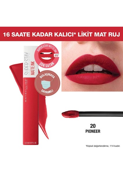 Maybelline New York Super Stay Matte Ink Likit Mat Ruj - 20 Pioneer - Kırmızı