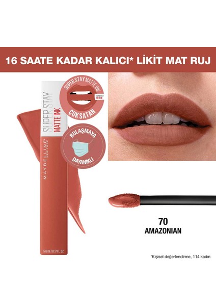 Super Stay Matte Ink Unnude Likit Mat Ruj - 70 Amazonian - Kahverengi