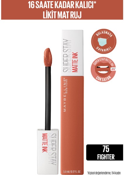 Maybelline New York Super Stay Matte Ink Likit Mat Ruj - 75 Fighter - Kahverengi